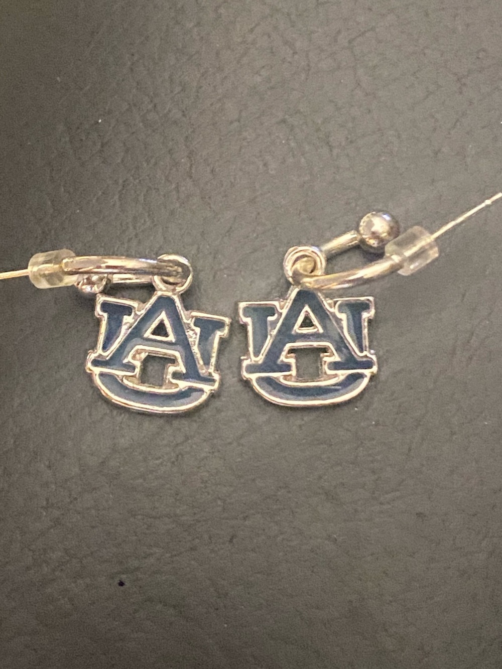 Silver-Tone Auburn Tigers Dangle Hoop Earrings Team Navy & White AU Logo Charm